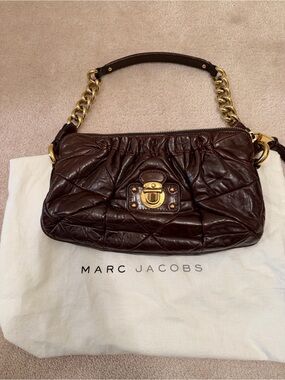 Marc Jacobs Dark Brown Quilted Leather Shoulder Bag with Gold Hardware
